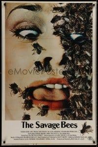 9w863 SAVAGE BEES 1sh 1976 terrifying horror image of bees crawling on girl's face!