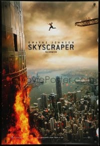 9w890 SKYSCRAPER teaser DS 1sh 2018 Dwayne The Rock Johnson perilously jumping off of crane!