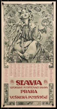 9w057 SLAVIA Czech calendar 1929 Slavia Bank, striking and gorgeous artwork by Alphonse Mucha!