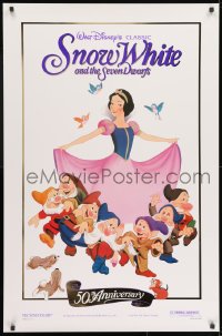 9w894 SNOW WHITE & THE SEVEN DWARFS foil 1sh R1987 Walt Disney cartoon fantasy classic!