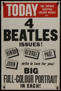 9w278 BEATLES 20x30 English special poster 1964 John, Paul, George & Ringo,