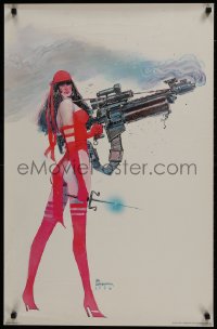 9w283 BILL SIENKIEWICZ 22x34 special poster 1989 wild comic book art of Elektra with huge gun!