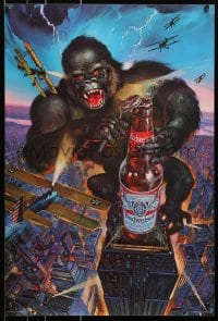 9w095 BUDWEISER 19x28 advertising poster 1985 cool art of King Kong holding beer bottle in NYC!