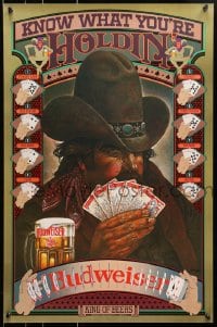 9w096 BUDWEISER 19x29 advertising poster 1980s advertisement for the King of Beers, poker style!