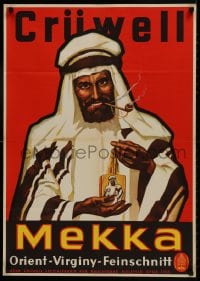 9w100 CRUWELL-TABAK 23x33 German advertising poster 1940s Arab man smoking German tobacco pipe!