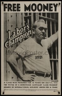 9w333 FREE MOONEY 22x34 special poster 1934 great image of Labor's Champion Tom Mooney in prison!