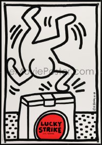9w075 KEITH HARING 28x39 Swiss art print 1987 art featuring Lucky Strike over white background!