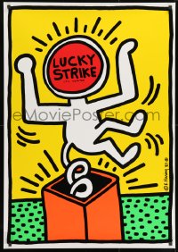 9w076 KEITH HARING 28x39 Swiss art print 1987 art featuring Lucky Strike over yellow background!