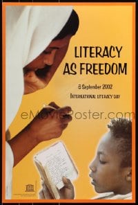 9w387 LITERACY AS FREEDOM 2-sided 16x24 special poster 2002 design in French and English!