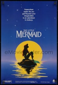 9w389 LITTLE MERMAID 18x26 special poster 1989 Ariel in moonlight, Disney underwater cartoon!