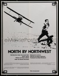 9w408 NORTH BY NORTHWEST 17x22 special poster R1970s art of Cary Grant & crop duster, Hitchcock!