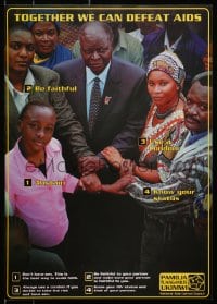 9w473 TOGETHER WE CAN DEFEAT AIDS 12x17 African poster 2000s HIV, protect yourself, Mwai Kibaki
