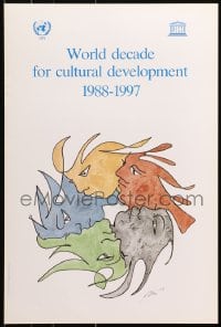 9w495 WORLD DECADE FOR CULTURAL DEVELOPMENT 16x25 French special poster 1988 faces by Hans Erni!