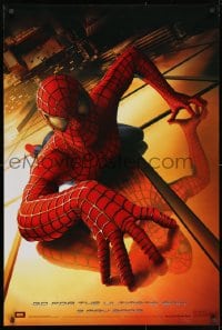 9w899 SPIDER-MAN teaser 1sh 2002 Tobey Maguire climbing building, Sam Raimi, Marvel Comics!
