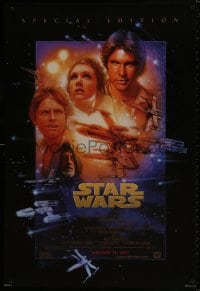 9w915 STAR WARS style B advance 1sh R1997 George Lucas sci-fi classic, cool art montage by Drew Struzan!