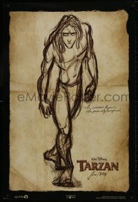 9w922 TARZAN teaser DS 1sh 1999 June, Walt Disney, Edgar Rice Burroughs, sketch art by Glen Keane!