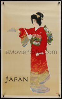 9w039 JAPAN 25x40 Japanese travel poster 1970s great artwork of woman in kimono by Shoen Uemura!