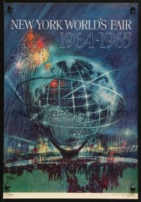 9w041 NEW YORK WORLD'S FAIR 11x16 travel poster 1961 art of the Unisphere & fireworks by Bob Peak!