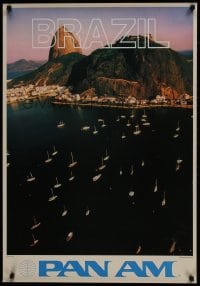 9w044 PAN AM BRAZIL 25x36 travel poster 1970s great image of boats in harbor & Sugarloaf Mountain!