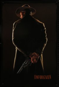 9w950 UNFORGIVEN teaser 1sh 1992 gunslinger Clint Eastwood w/back turned, undated design!