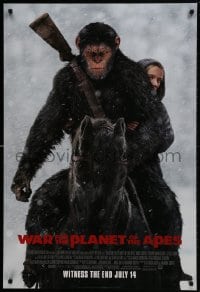 9w965 WAR FOR THE PLANET OF THE APES style D int'l advance DS 1sh 2017 Caesar & Miller on horseback!