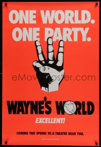 9w969 WAYNE'S WORLD teaser 1sh 1991 Mike Myers, Dana Carvey, one world, one party, excellent!