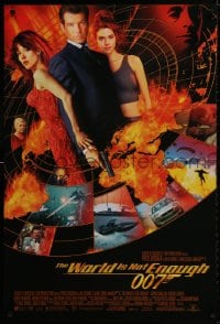 9w987 WORLD IS NOT ENOUGH int'l 1sh 1999 Brosnan as James Bond, Richards, Marceau, black background!