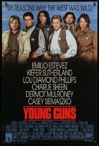 9w996 YOUNG GUNS 1sh 1988 Emilio Estevez, Charlie Sheen, Kiefer Sutherland, Lou Diamond Phillips!