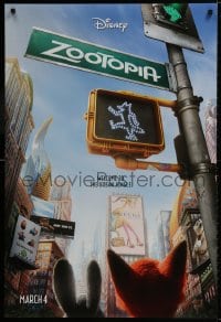 9w999 ZOOTOPIA advance DS 1sh 2016 Walt Disney, Idris Elba, characters waiting at crosswalk!