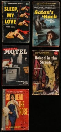 9x184 LOT OF 5 PAPERBACK BOOKS 1940s-1960s crime novels, all with great cover art!