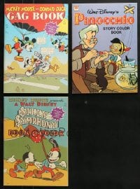 9x179 LOT OF 3 WALT DISNEY COLORING BOOKS 1970s Mickey Mouse, Donald Duck, Pinocchio!