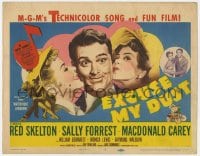 9y053 EXCUSE MY DUST TC 1951 great art of Red Skelton being kissed by two pretty girls!