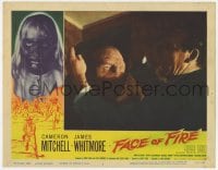 9y457 FACE OF FIRE LC #6 1959 Albert Band, close up of man uncovering creepy monster's face!