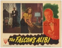 9y460 FALCON'S ALIBI LC 1946 detective Tom Conway spying on Rita Corday in hotel room!