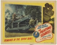 9y471 FIGHTING SEABEES LC R1948 John Wayne & armed men charging their enemy on a bulldozer!