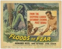 9y062 FLOODS OF FEAR TC 1959 art of barechested Howard Keel & sexy Anne Heywood in peril!
