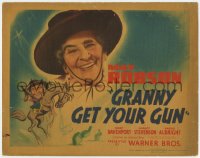 9y070 GRANNY GET YOUR GUN TC 1940 smiling portrait of May Robson & cartoon art of her on horse!