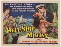 9y076 HELL SHIP MUTINY TC 1957 Jon Hall kisses tropical beauty, John Carradine, Peter Lorre