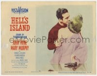 9y531 HELL'S ISLAND LC #8 1955 sexy bad Mary Murphy reaches for gun as John Payne kisses her!