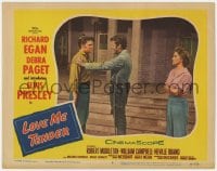 9y642 LOVE ME TENDER LC #6 1956 Debra Paget watches Richard Egan congratulate Elvis Presley!