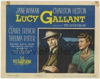 9y646 LUCY GALLANT LC #5 1955 close up of Claire Trevor smiling at Charlton Heston in car!