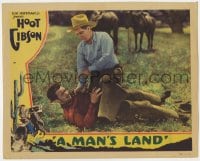 9y672 MAN'S LAND LC 1932 close up of Hoot Gibson giving the bad guy what he deserves!