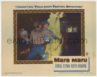 9y674 MARA MARU LC #2 1952 close up of Errol Flynn grabbing guy during blazing inferno!