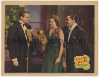 9y824 SING & BE HAPPY LC 1937 Tony Martin & Leah Ray smile at man in tuxedo by microphone!