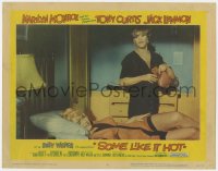 9y837 SOME LIKE IT HOT LC #6 1959 Jack Lemmon in drag watches sexy Marilyn Monroe writhing in bed!