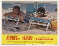 9y919 TWO FOR THE ROAD LC #6 1967 sexy Audrey Hepburn & Albert Finney laying on beach!