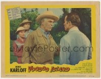 9y941 VOODOO ISLAND LC #2 1957 Beverly Tyler watches Boris Karloff talk to Elisha Cook!