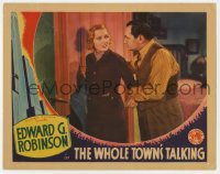 9y969 WHOLE TOWN'S TALKING LC 1935 best close up of Edward G. Robinson & Jean Arthur, John Ford