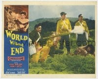 9y984 WORLD WITHOUT END LC 1956 Nelson Leigh & Hugh Marlowe watch Rod Taylor fire a bazooka!