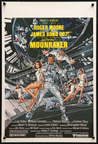 9z519 MOONRAKER Belgian 1979 art of Roger Moore as James Bond & sexy space babes by Goozee!